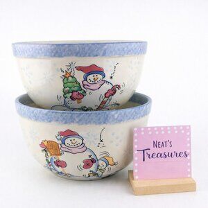 Vintage VITAL UNIT Holiday Nesting Mixing Bowls Snowman Winter Sledding Set 2